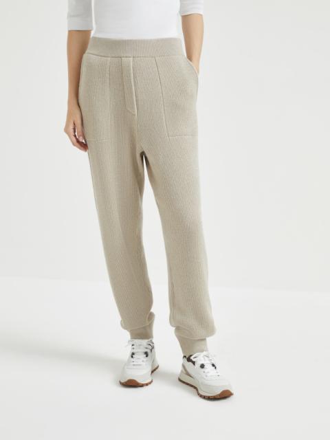 Brunello Cucinelli Sparkling cashmere English rib knit trousers