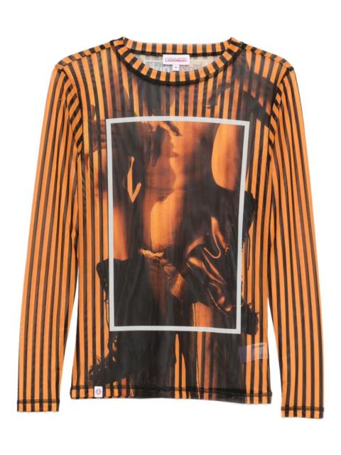 CHARLES JEFFREY LOVERBOY Powermesh striped T-shirt