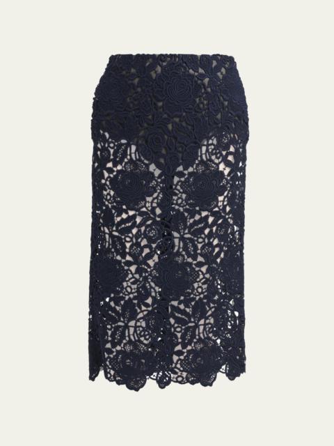 Valentino Floral Lace Sheer Pencil Skirt