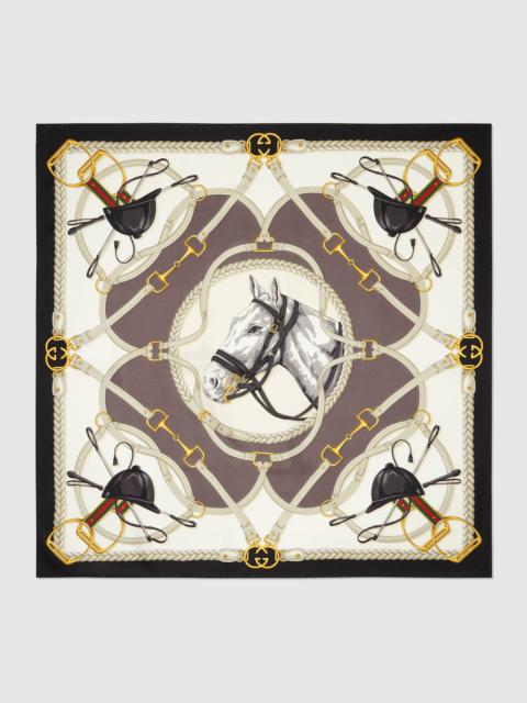Equestrian print silk scarf