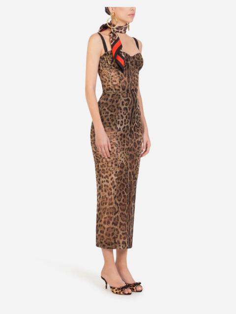 Longuette tulle dress with leopard print