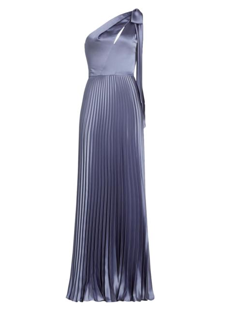 AMSALE Women's Satin One-Shoulder Pleated Gown - Slate
