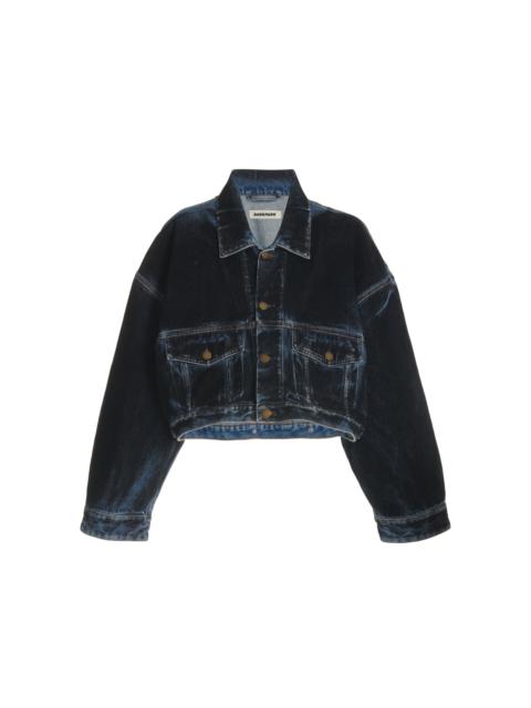 DARKPARK Gigi Flocked-Denim Cropped Jacket dark wash