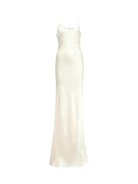 Bridal lace-trimmed satin maxi dress