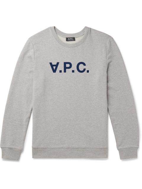 A.P.C. Logo-Flocked Mélange Loopback Cotton-Jersey Sweatshirt
