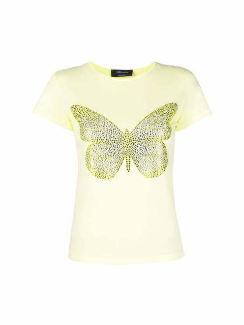 rhinestone-embellished butterfly-motif T-shirt