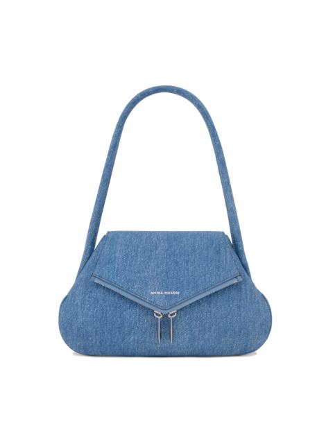 Amina Muaddi Adriana Denim-Printed Suede Bag blue