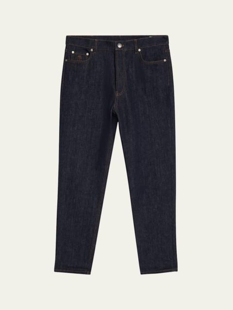 Brunello Cucinelli Men's Rinsed Dark-Wash Denim Straight-Leg Jeans