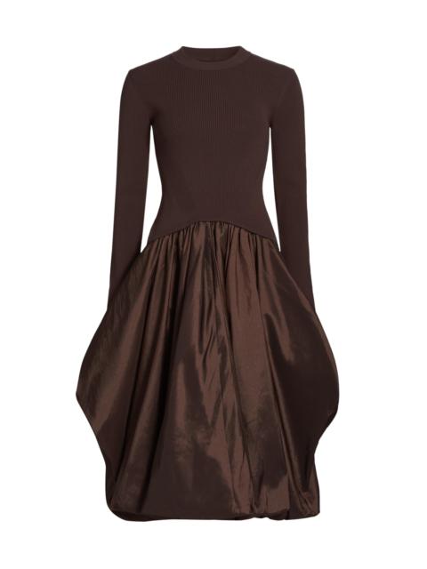 SIMKHAI Women's Kenlie Mixed-Media Bubble Skirt Midi-Dress - Chocolate