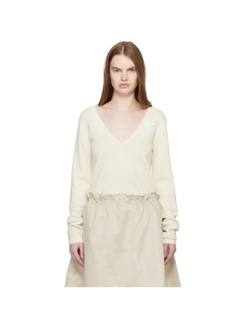 MM6 Maison Margiela Off-White V-Neck Wool Sweater
