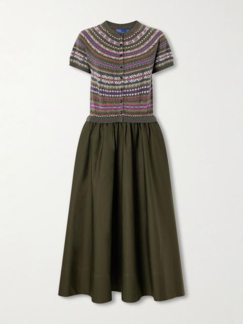 Polo Ralph Lauren Striped wool, cotton and cashmere-blend midi dress Army green
