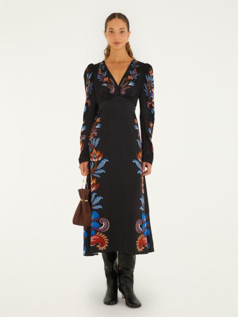 FARM RIO Energy Floral Puff Sleeve Midi Dress