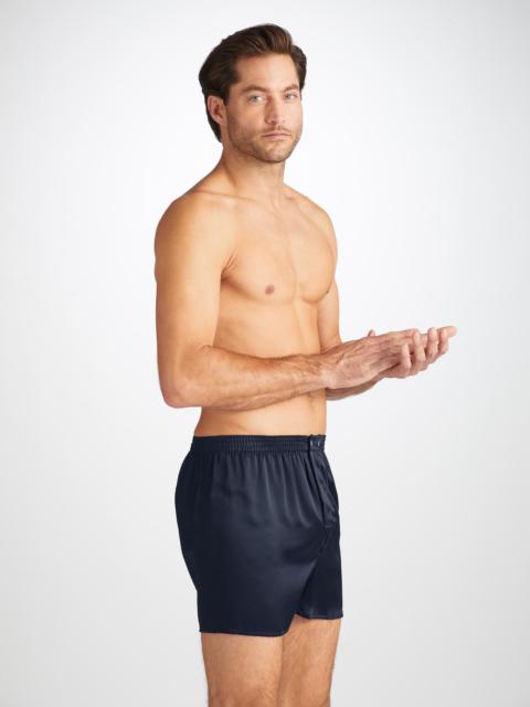 Derek Rose Men's Classic Fit Boxers Bailey Silk Satin Navy