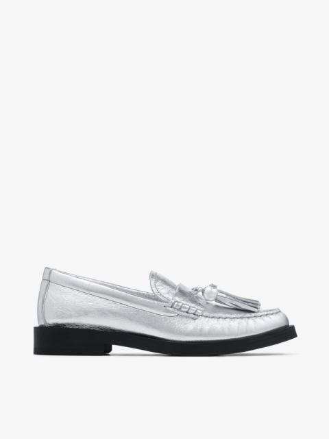 JIMMY CHOO Addie/Pearl
Silver Metallic Leather Loafers