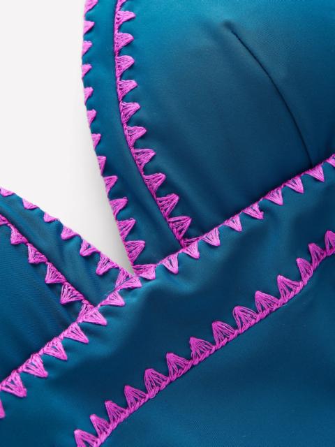 BODEN Kasos String V Neck Swimsuit-Oceanside, Very Fuchsia