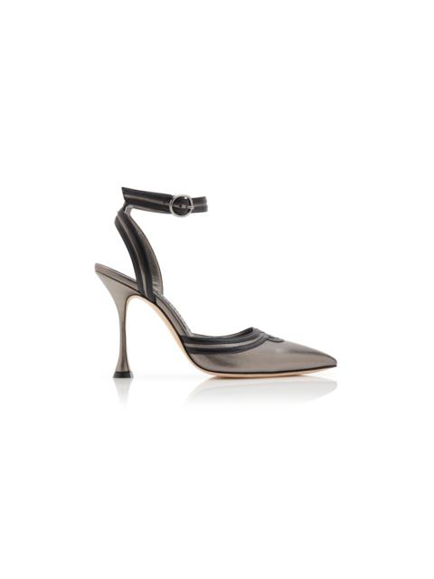 Dark Grey Nappa Leather Ankle Strap Pumps