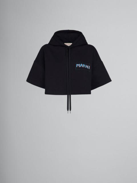 Marni BLACK CROPPED BIO COTTON HOODIE WITH CHEST PATCH