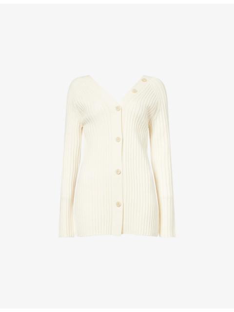 Theory Open-Back Buttoned Merino Wool Cardigan