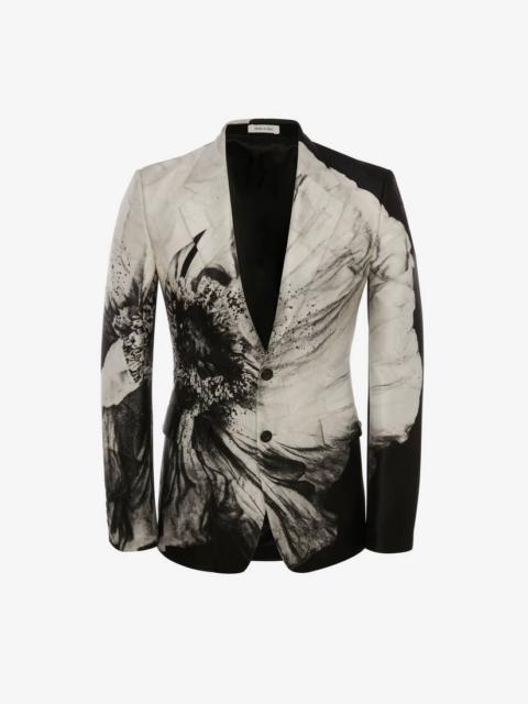Alexander McQueen Flower Print Wool Silk Jacket in Black/white