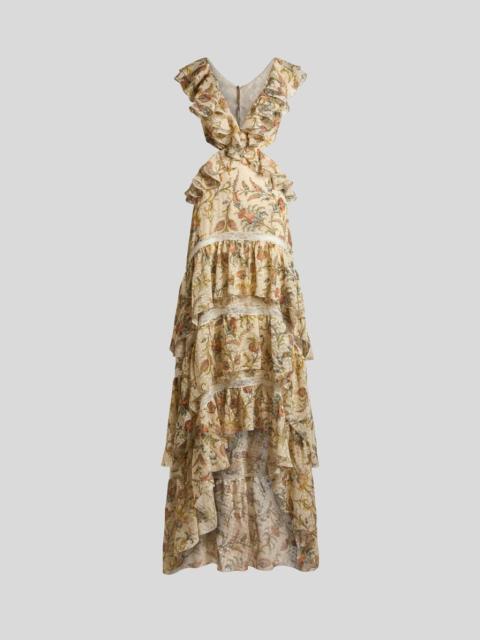 Etro LONG DRESS IN SILK DOTTED SWISS WITH RUFFLES AND FLORAL MOTIF