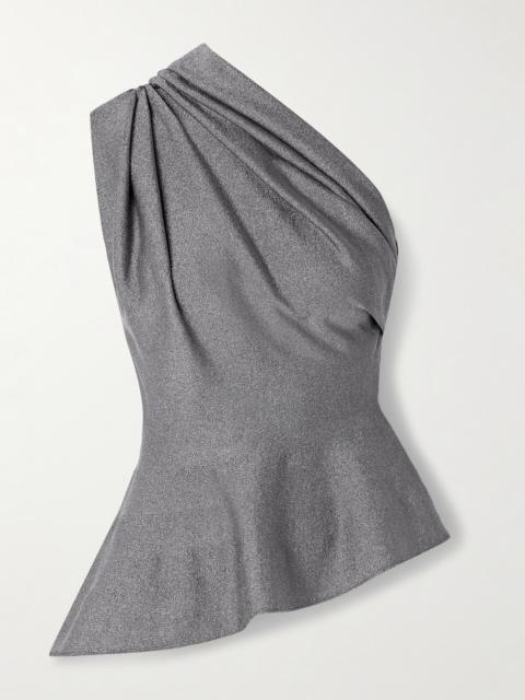 KHAITE Aimee Asymmetric One-shoulder Draped Lurex Peplum Top