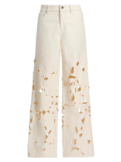 SIMKHAI Women's Betty Floral Cut Out Straight-Leg Jeans - Marshmallow
