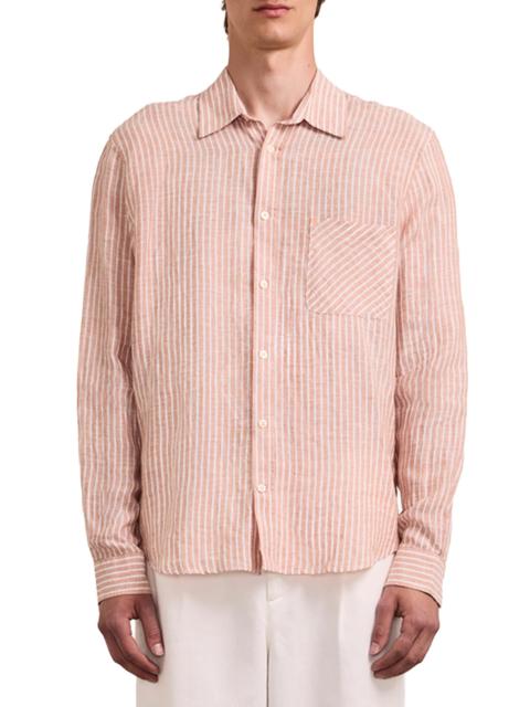 FRESCOBOL CARIOCA Men's Telles Striped Linen Shirt - Pale Copper