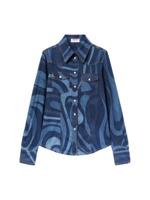 Marmo-print denim shirt