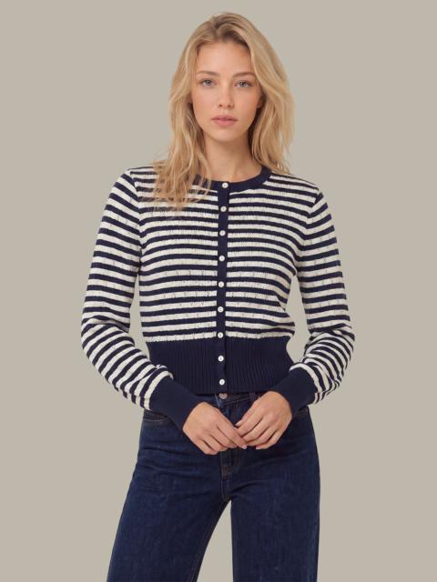 525 america Beckett Striped Pointelle Blouson Sleeve High Rib Cardigan
