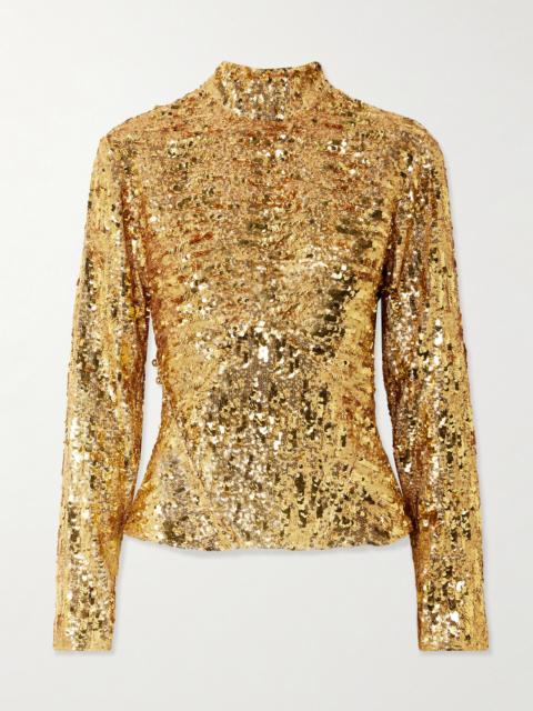 rabanne Sequined Crepe De Chine Turtleneck Top