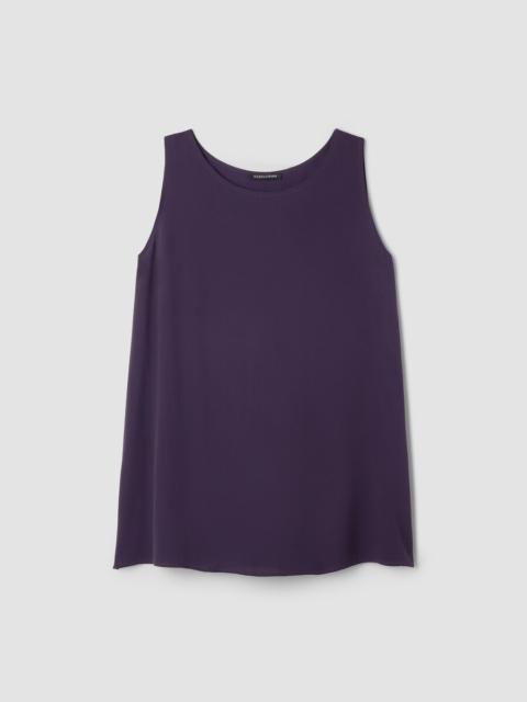 EILEEN FISHER Silk Georgette Crepe Ballet Neck Long Tank