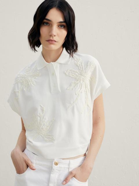 Cotton piquet polo shirt with Marine Flower Embroidery