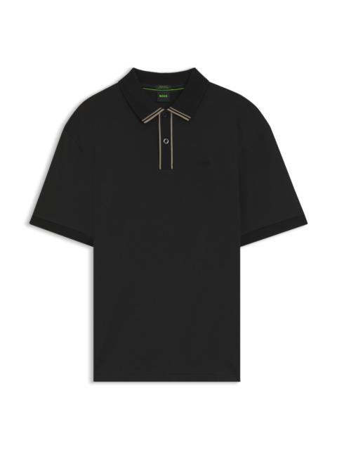 BOSS STRIPED-TRIM POLO SHIRT IN INTERLOCK COTTON