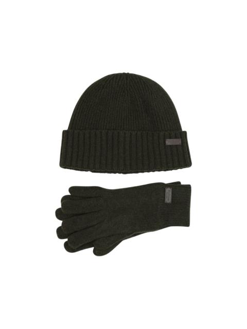 Barbour Carlton ribbed beanie hat and gloves set
