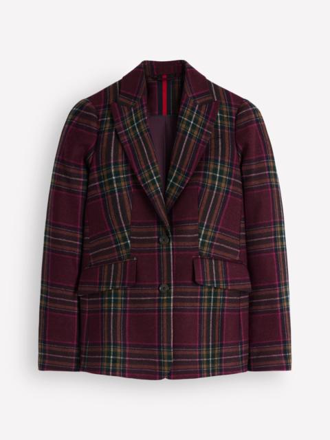 BODEN Stamford Wool Blazer-Maroon And Olive Check