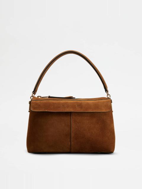 TOD'S T CASE BAULETTO IN SUEDE SMALL - BROWN