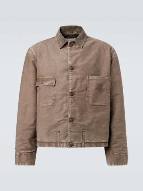 Maison Margiela Corduroy-trimmed distressed denim jacket