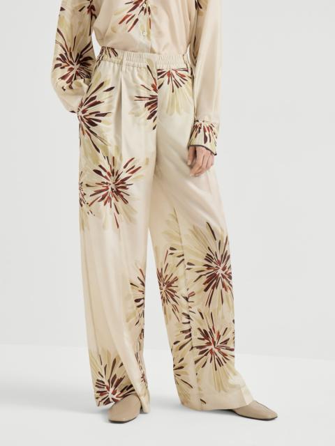 Brunello Cucinelli Silk bloom print pongee sartorial track trousers with monili