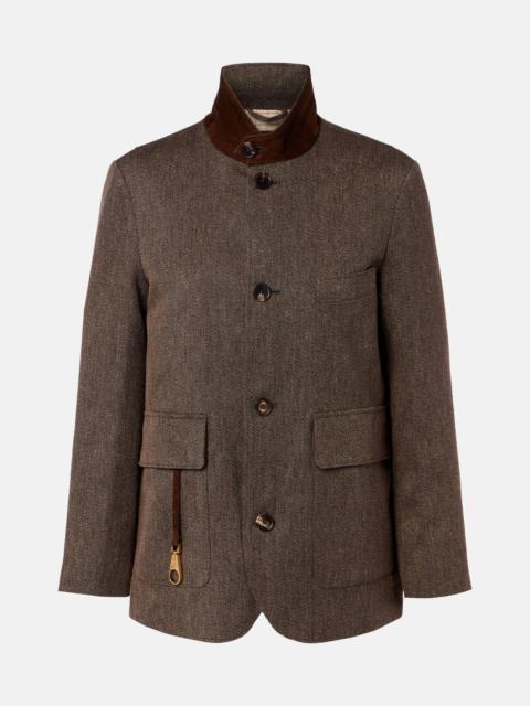 Loro Piana Suede-trimmed linen jacket