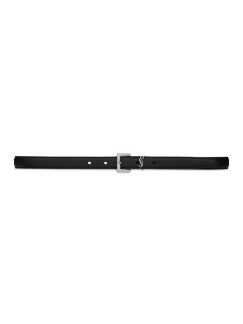 SAINT LAURENT Women's Cassandre Thin Belt with Square Buckle in Grained Leather - Nero