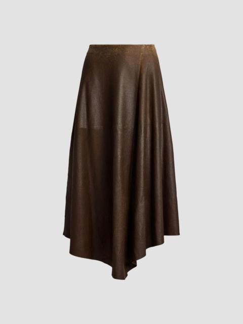 Ralph Lauren Women's Cecilie Distressed Leather A-Line Midi Skirt - Brown