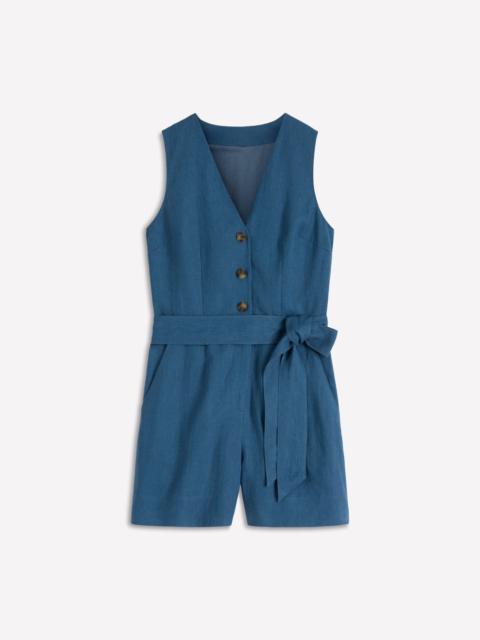 BODEN Laura V-neck Linen Playsuit-Tourmaline Blue