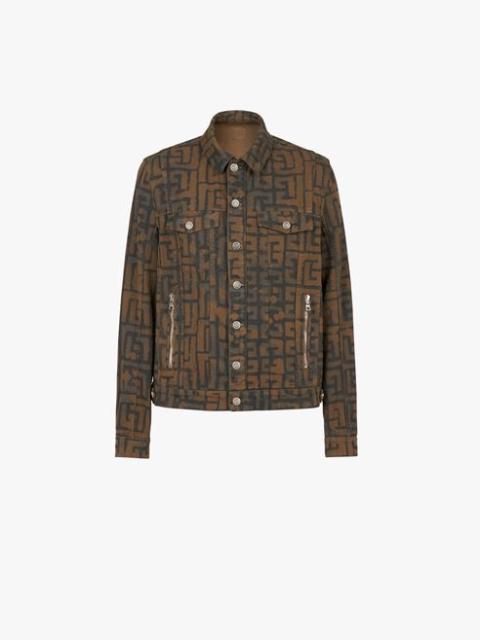 Balmain Black and taupe denim jacket with Balmain monogram
