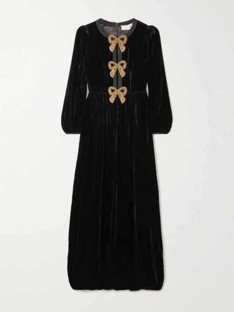 SALONI Camille bow-embellished velvet gown Black