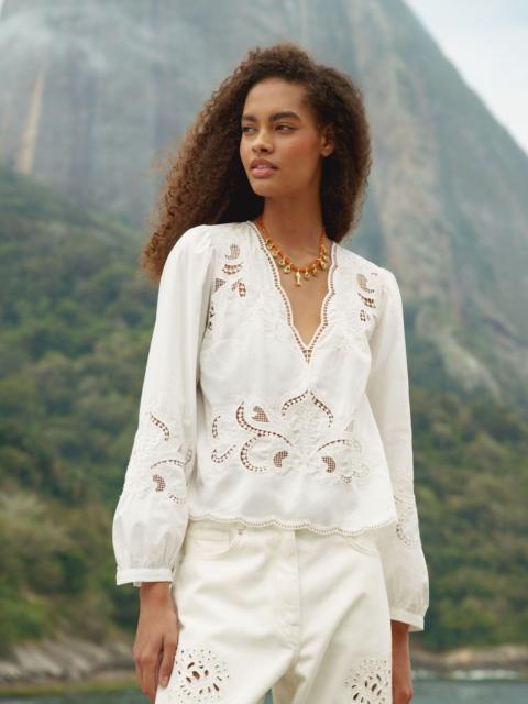 FARM RIO Off-White Richelieu Long Sleeve Blouse