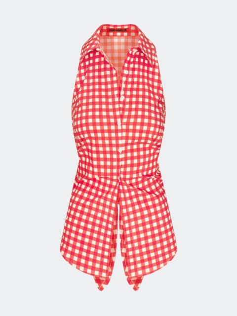 SIMONMILLER Loch Sleeveless Poplin Button Up In Tomato/White Gingham