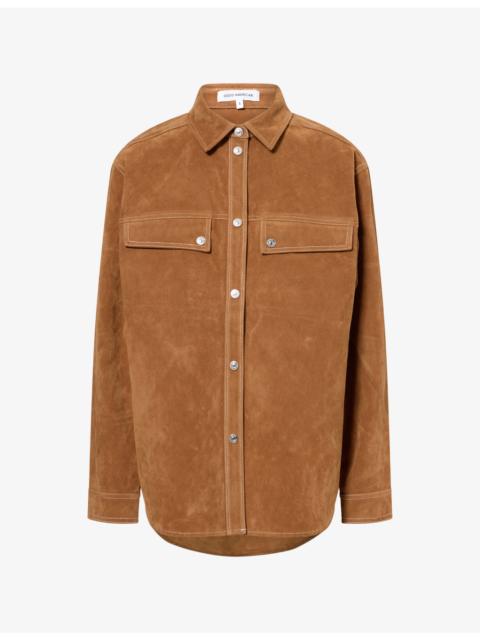 GOOD AMERICAN Contrast-Stitch Suede Overshirt