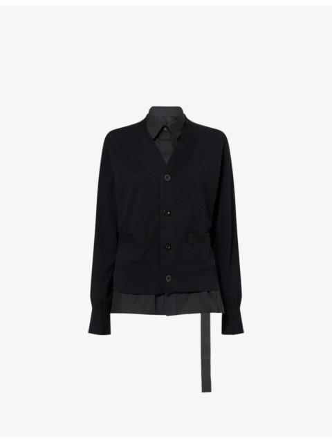sacai Layered Poplin Cotton Cardigan