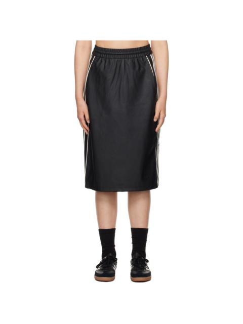 Black Striped Faux-Leather Midi Skirt