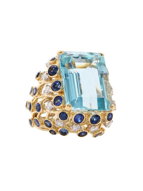 DAVID WEBB Aquamarine Sapphire Step Cut Tiered Ring
